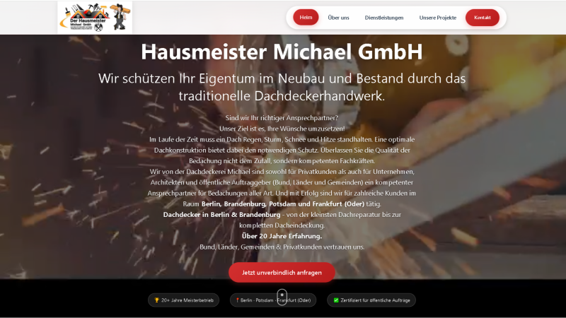 German Roofing Contractor Presentation Website
